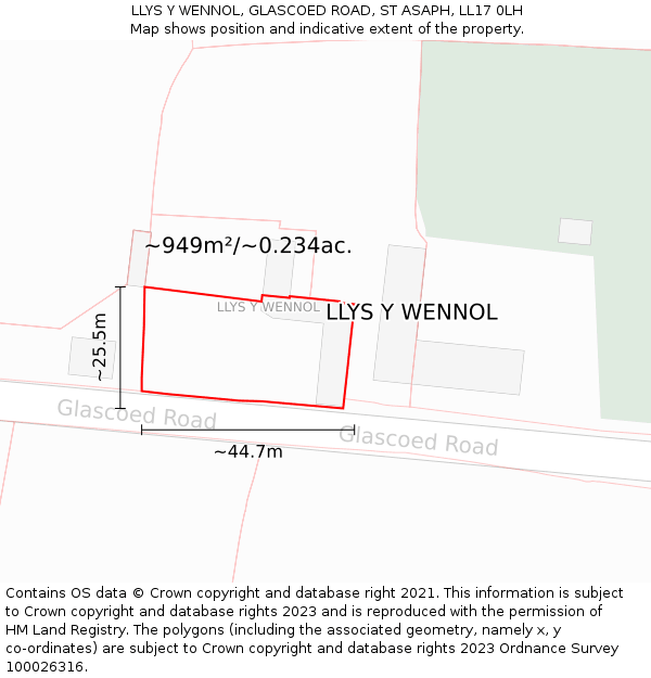 LLYS Y WENNOL, GLASCOED ROAD, ST ASAPH, LL17 0LH: Plot and title map