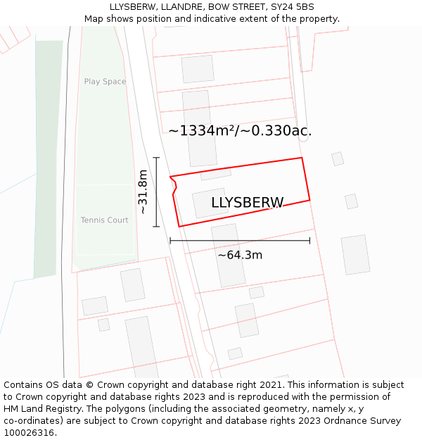 LLYSBERW, LLANDRE, BOW STREET, SY24 5BS: Plot and title map