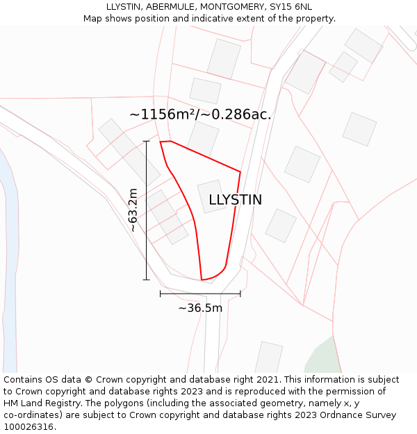 LLYSTIN, ABERMULE, MONTGOMERY, SY15 6NL: Plot and title map