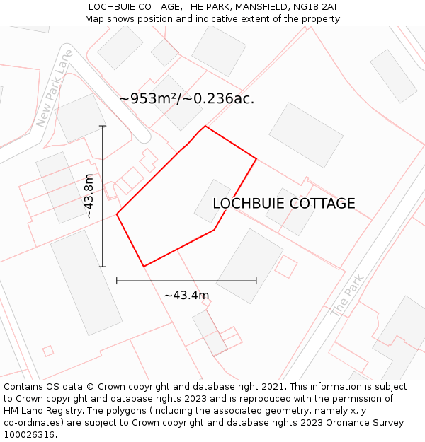 LOCHBUIE COTTAGE, THE PARK, MANSFIELD, NG18 2AT: Plot and title map