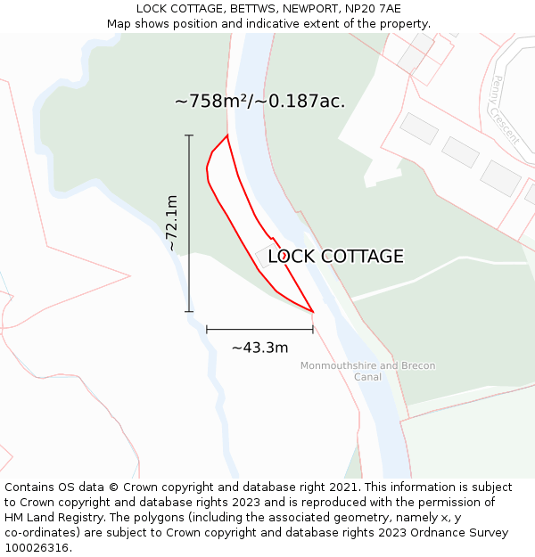 LOCK COTTAGE, BETTWS, NEWPORT, NP20 7AE: Plot and title map