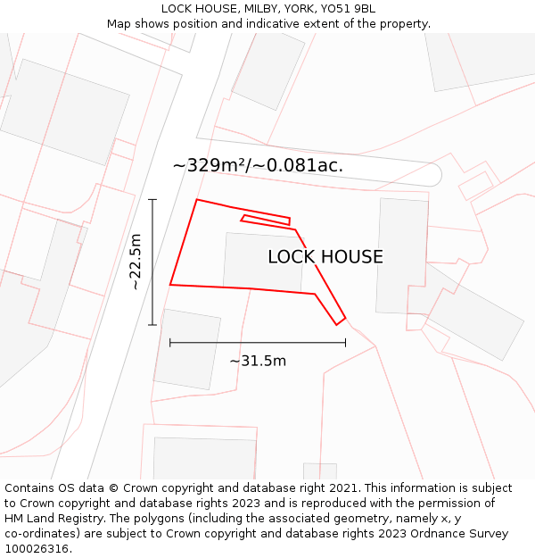 LOCK HOUSE, MILBY, YORK, YO51 9BL: Plot and title map