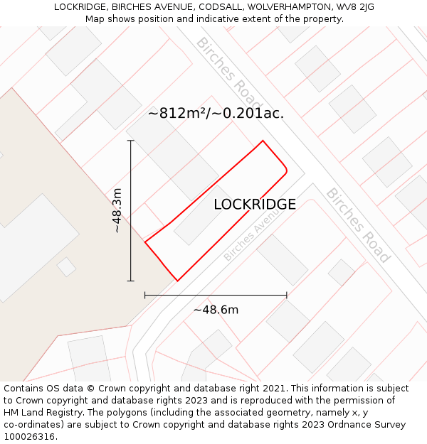 LOCKRIDGE, BIRCHES AVENUE, CODSALL, WOLVERHAMPTON, WV8 2JG: Plot and title map
