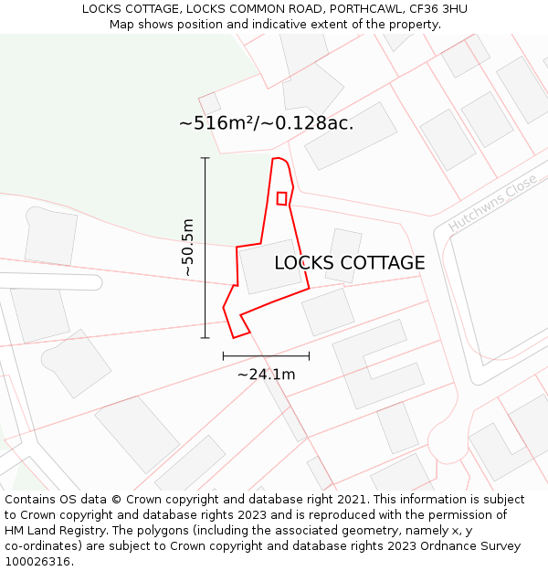 LOCKS COTTAGE, LOCKS COMMON ROAD, PORTHCAWL, CF36 3HU: Plot and title map