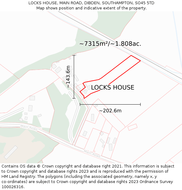 LOCKS HOUSE, MAIN ROAD, DIBDEN, SOUTHAMPTON, SO45 5TD: Plot and title map