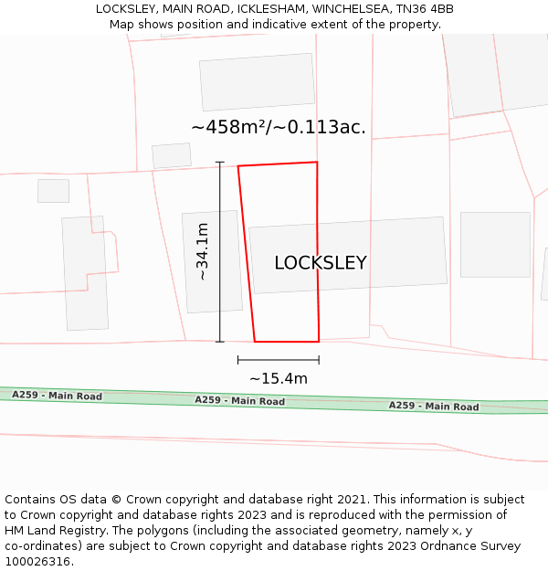 LOCKSLEY, MAIN ROAD, ICKLESHAM, WINCHELSEA, TN36 4BB: Plot and title map