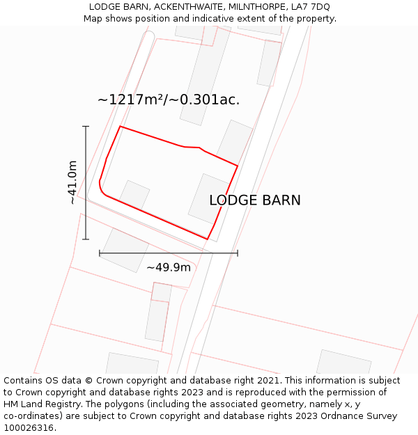 LODGE BARN, ACKENTHWAITE, MILNTHORPE, LA7 7DQ: Plot and title map