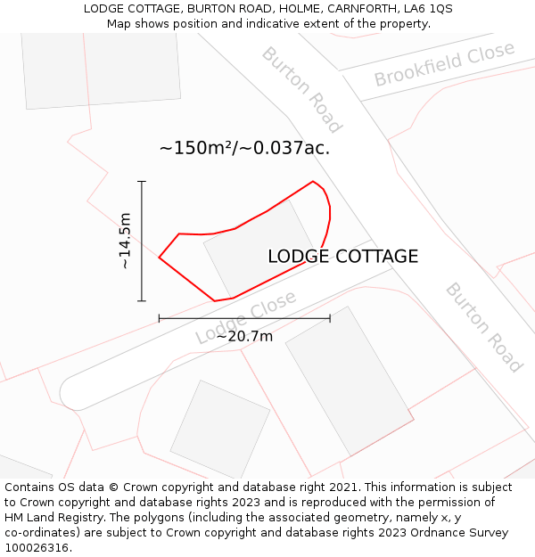 LODGE COTTAGE, BURTON ROAD, HOLME, CARNFORTH, LA6 1QS: Plot and title map