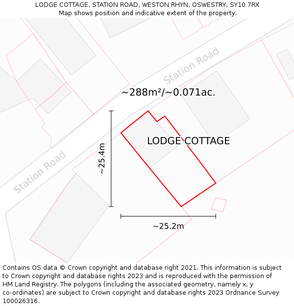 LODGE COTTAGE, STATION ROAD, WESTON RHYN, OSWESTRY, SY10 7RX: Plot and title map