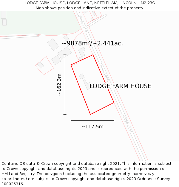 LODGE FARM HOUSE, LODGE LANE, NETTLEHAM, LINCOLN, LN2 2RS: Plot and title map