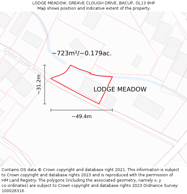 LODGE MEADOW, GREAVE CLOUGH DRIVE, BACUP, OL13 9HP: Plot and title map