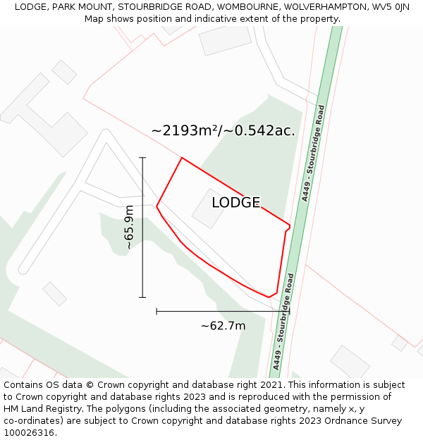 LODGE, PARK MOUNT, STOURBRIDGE ROAD, WOMBOURNE, WOLVERHAMPTON, WV5 0JN: Plot and title map