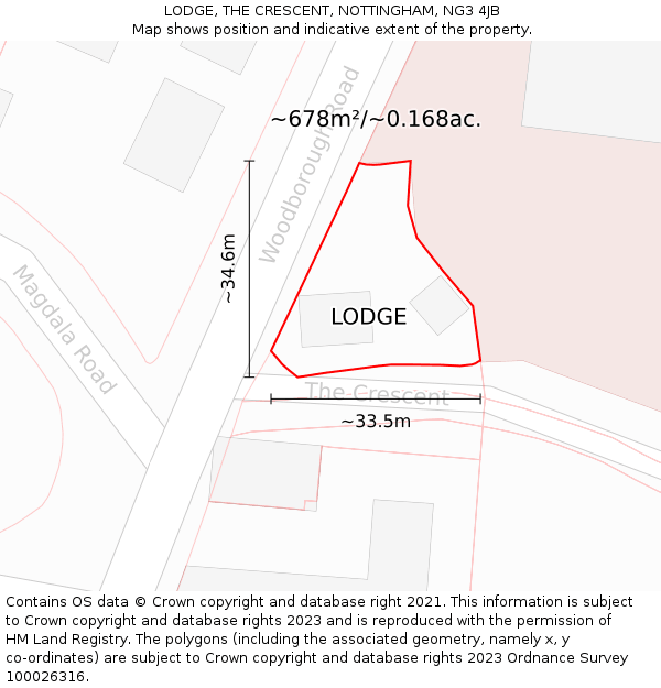 LODGE, THE CRESCENT, NOTTINGHAM, NG3 4JB: Plot and title map
