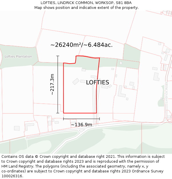 LOFTIES, LINDRICK COMMON, WORKSOP, S81 8BA: Plot and title map