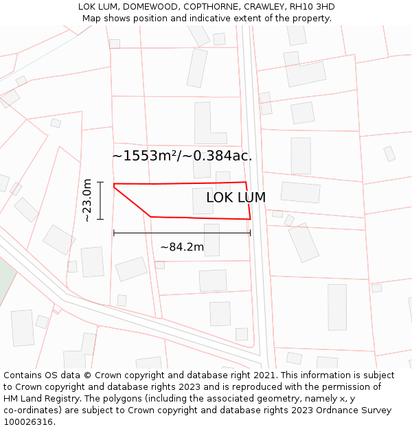 LOK LUM, DOMEWOOD, COPTHORNE, CRAWLEY, RH10 3HD: Plot and title map