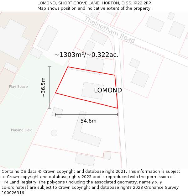 LOMOND, SHORT GROVE LANE, HOPTON, DISS, IP22 2RP: Plot and title map