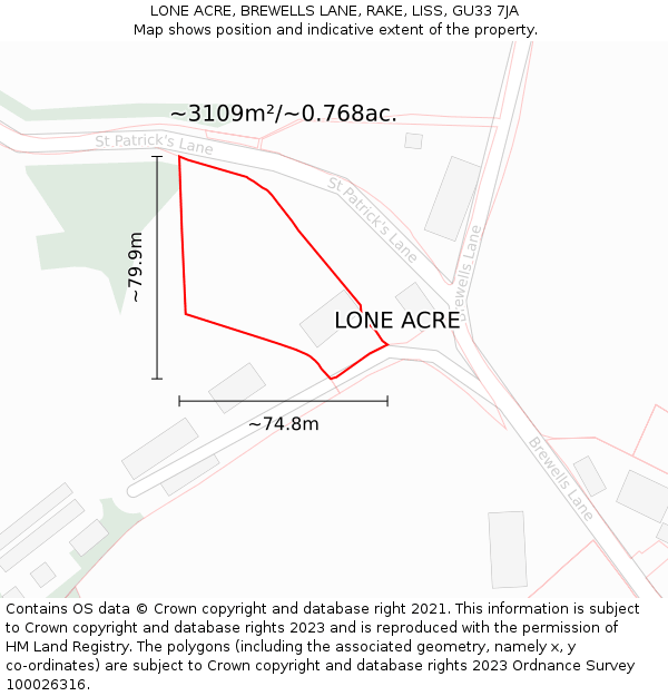 LONE ACRE, BREWELLS LANE, RAKE, LISS, GU33 7JA: Plot and title map
