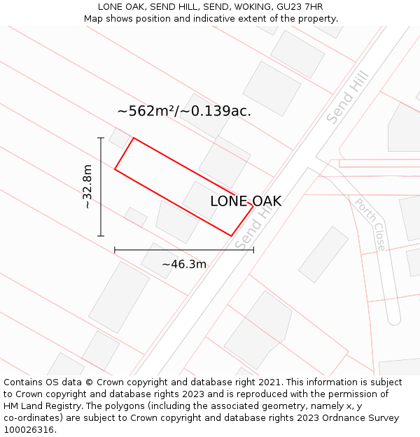 LONE OAK, SEND HILL, SEND, WOKING, GU23 7HR: Plot and title map