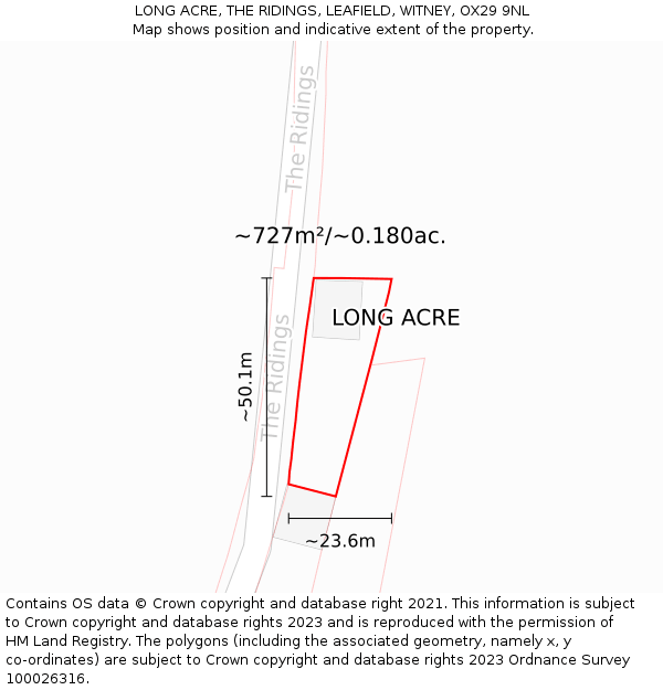 LONG ACRE, THE RIDINGS, LEAFIELD, WITNEY, OX29 9NL: Plot and title map