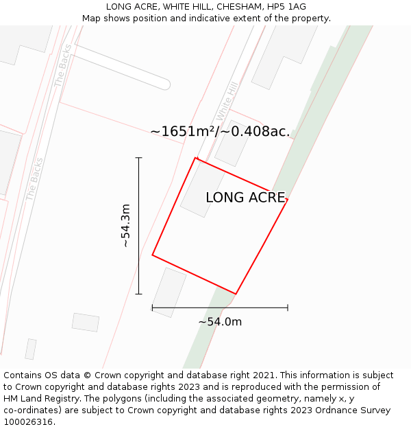 LONG ACRE, WHITE HILL, CHESHAM, HP5 1AG: Plot and title map