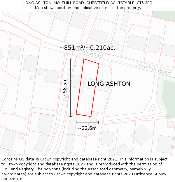 LONG ASHTON, MOLEHILL ROAD, CHESTFIELD, WHITSTABLE, CT5 3PD: Plot and title map