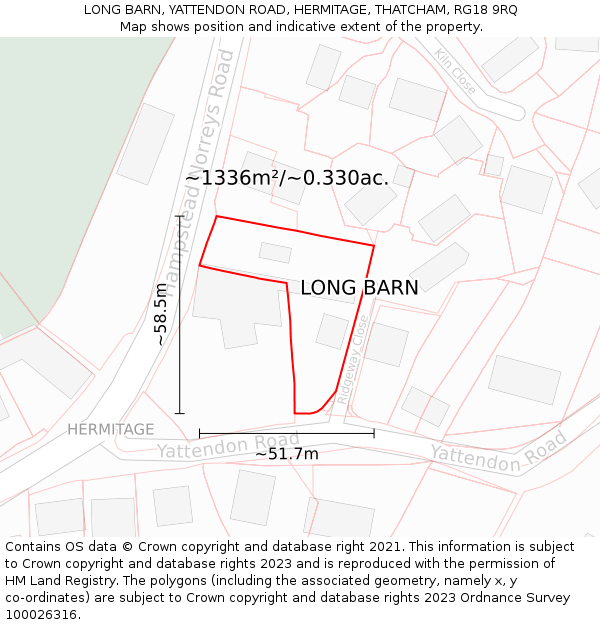 LONG BARN, YATTENDON ROAD, HERMITAGE, THATCHAM, RG18 9RQ: Plot and title map