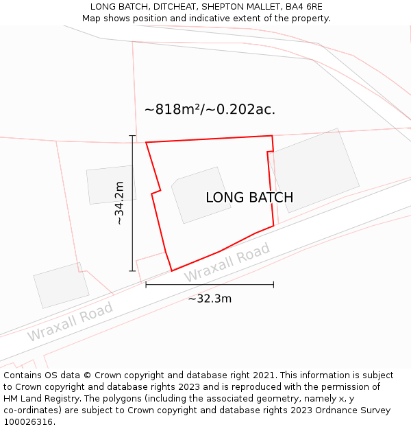 LONG BATCH, DITCHEAT, SHEPTON MALLET, BA4 6RE: Plot and title map