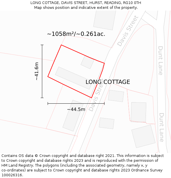 LONG COTTAGE, DAVIS STREET, HURST, READING, RG10 0TH: Plot and title map