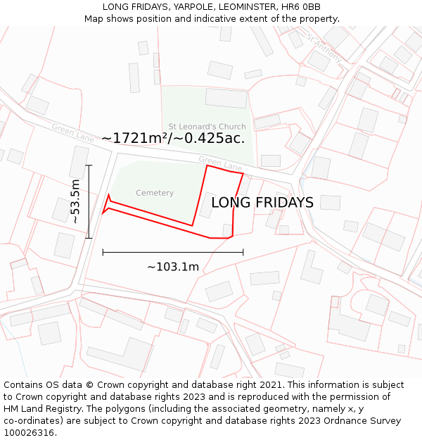 LONG FRIDAYS, YARPOLE, LEOMINSTER, HR6 0BB: Plot and title map