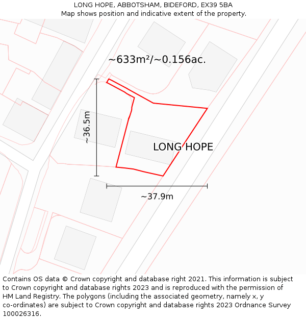 LONG HOPE, ABBOTSHAM, BIDEFORD, EX39 5BA: Plot and title map
