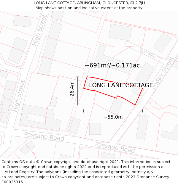 LONG LANE COTTAGE, ARLINGHAM, GLOUCESTER, GL2 7JH: Plot and title map