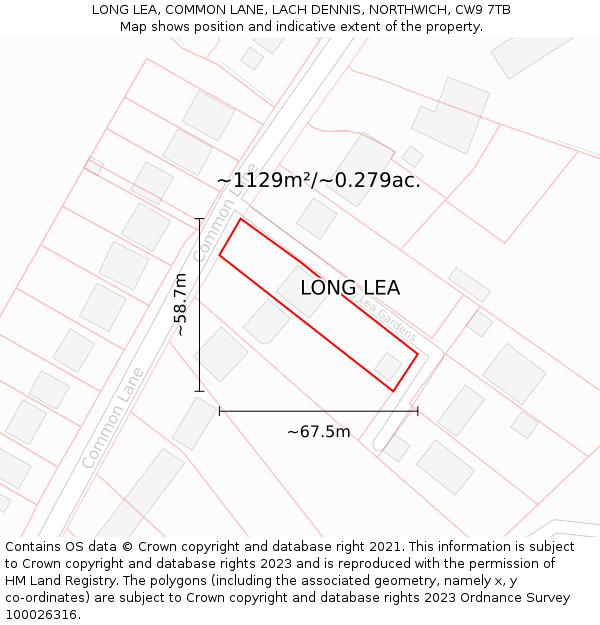 LONG LEA, COMMON LANE, LACH DENNIS, NORTHWICH, CW9 7TB: Plot and title map