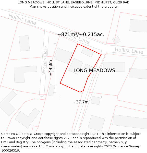 LONG MEADOWS, HOLLIST LANE, EASEBOURNE, MIDHURST, GU29 9AD: Plot and title map