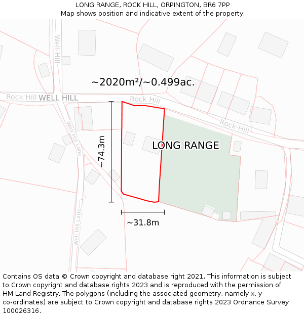 LONG RANGE, ROCK HILL, ORPINGTON, BR6 7PP: Plot and title map