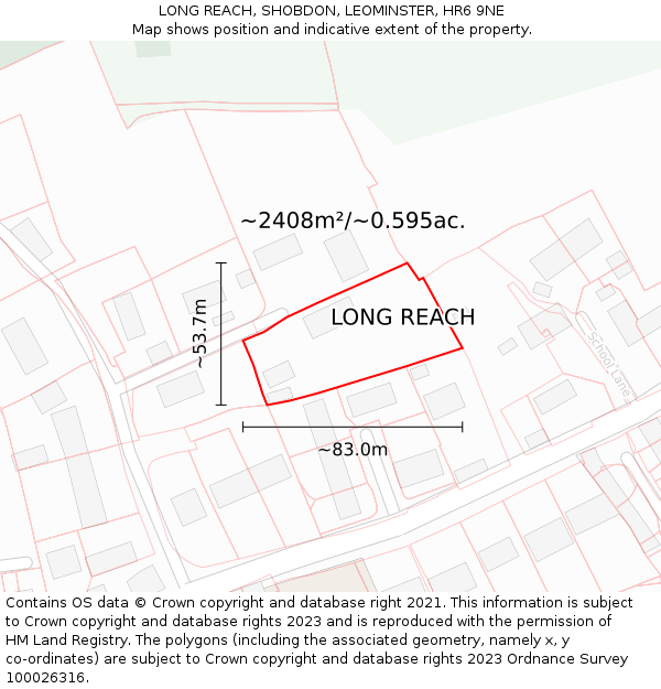 LONG REACH, SHOBDON, LEOMINSTER, HR6 9NE: Plot and title map