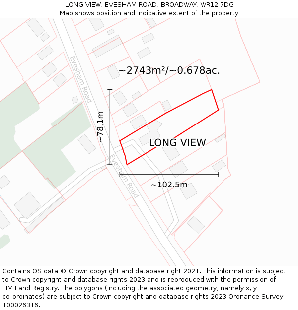 LONG VIEW, EVESHAM ROAD, BROADWAY, WR12 7DG: Plot and title map