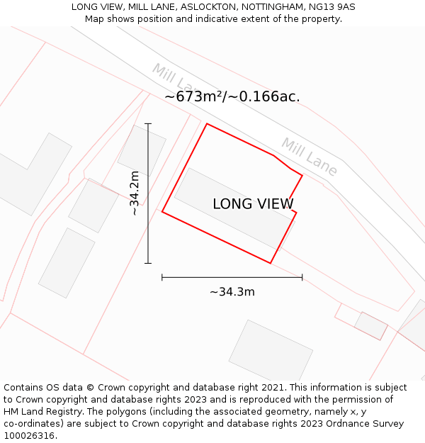 LONG VIEW, MILL LANE, ASLOCKTON, NOTTINGHAM, NG13 9AS: Plot and title map