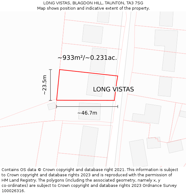 LONG VISTAS, BLAGDON HILL, TAUNTON, TA3 7SG: Plot and title map