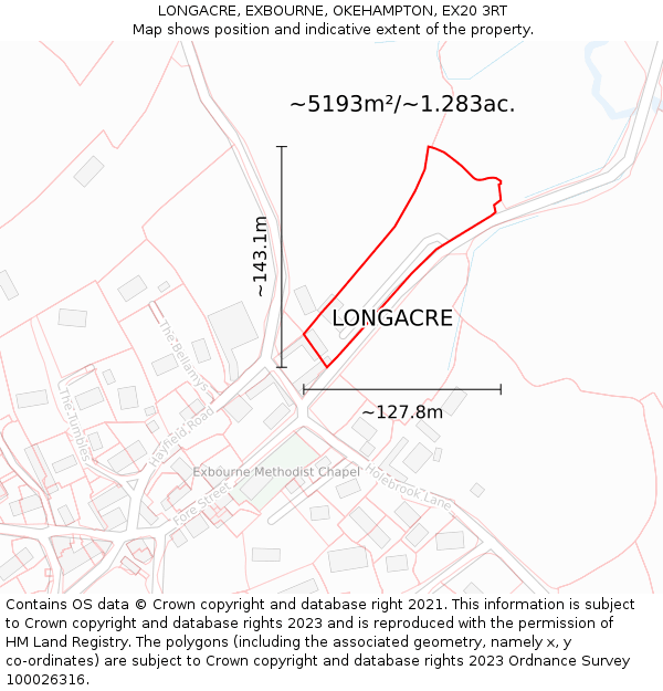 LONGACRE, EXBOURNE, OKEHAMPTON, EX20 3RT: Plot and title map