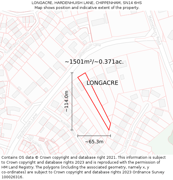 LONGACRE, HARDENHUISH LANE, CHIPPENHAM, SN14 6HS: Plot and title map