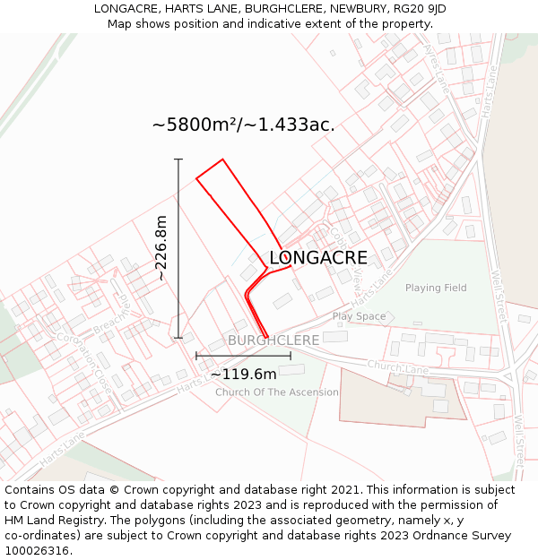 LONGACRE, HARTS LANE, BURGHCLERE, NEWBURY, RG20 9JD: Plot and title map