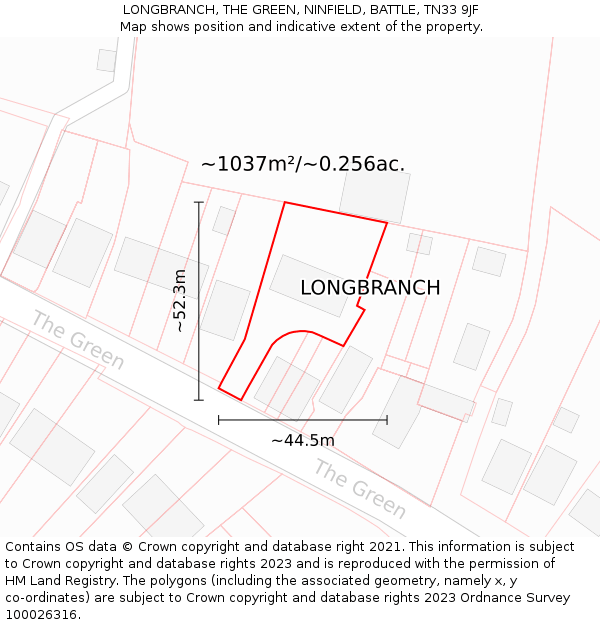 LONGBRANCH, THE GREEN, NINFIELD, BATTLE, TN33 9JF: Plot and title map