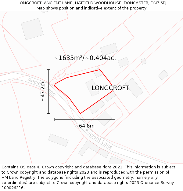 LONGCROFT, ANCIENT LANE, HATFIELD WOODHOUSE, DONCASTER, DN7 6PJ: Plot and title map