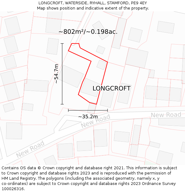 LONGCROFT, WATERSIDE, RYHALL, STAMFORD, PE9 4EY: Plot and title map