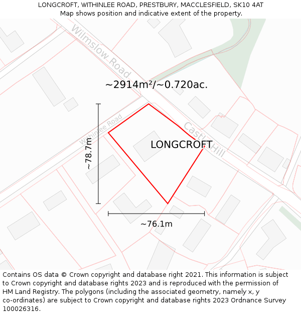 LONGCROFT, WITHINLEE ROAD, PRESTBURY, MACCLESFIELD, SK10 4AT: Plot and title map