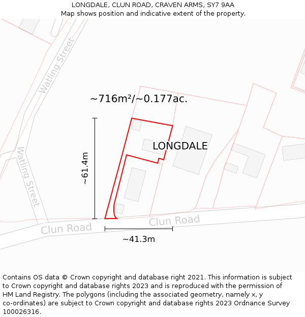 LONGDALE, CLUN ROAD, CRAVEN ARMS, SY7 9AA: Plot and title map