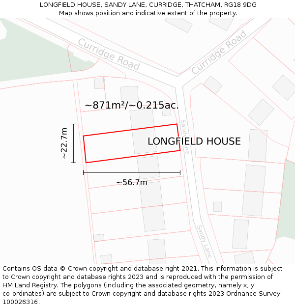 LONGFIELD HOUSE, SANDY LANE, CURRIDGE, THATCHAM, RG18 9DG: Plot and title map