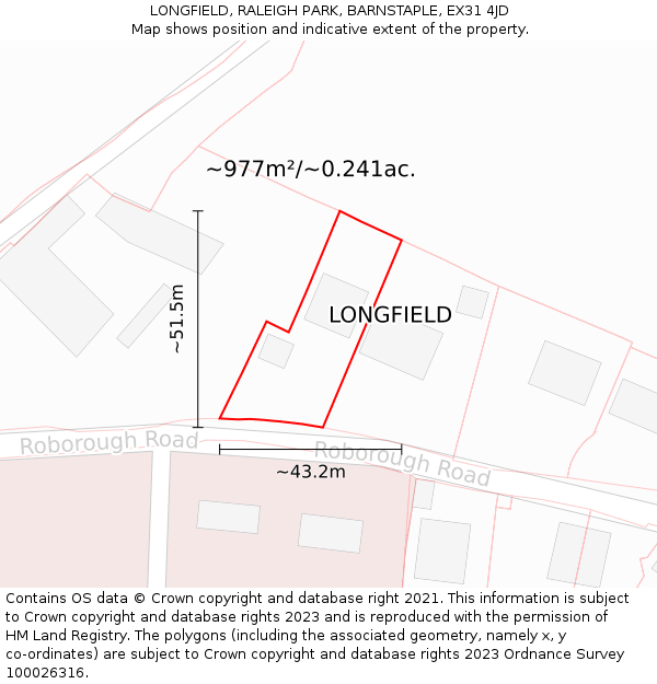 LONGFIELD, RALEIGH PARK, BARNSTAPLE, EX31 4JD: Plot and title map