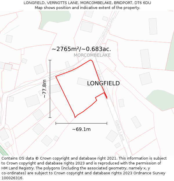 LONGFIELD, VERRIOTTS LANE, MORCOMBELAKE, BRIDPORT, DT6 6DU: Plot and title map
