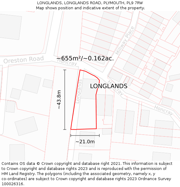 LONGLANDS, LONGLANDS ROAD, PLYMOUTH, PL9 7RW: Plot and title map